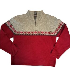 Woolrich 100% Lambswool Fair Isle Sweater Large Red